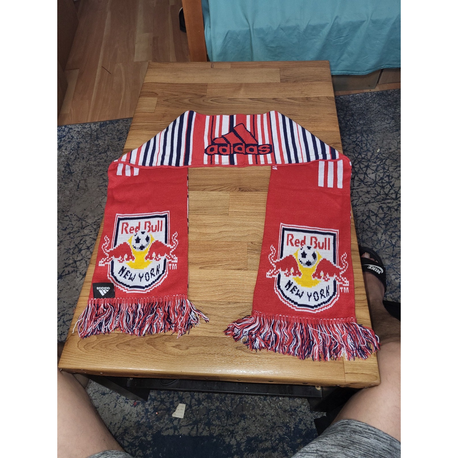 Adidas New York Red Bulls Scarf Red Blue Reversible Fringe Mls Soccer Football